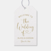 Moderne gouden hart script monogram bruiloft cadeaulabel (Voorkant)
