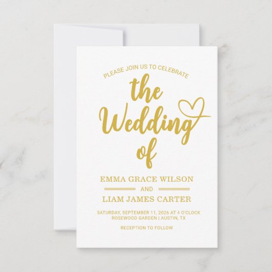Moderne gouden hart script trouwkaart RSVP kaartje (Voorkant)
