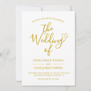 Moderne gouden hart script trouwuitnodiging kaart