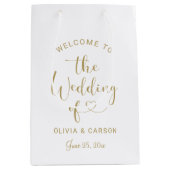 Moderne gouden hart script welkom bruiloft medium cadeauzakje (Voorkant)