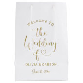 Moderne gouden hart script welkom bruiloft medium cadeauzakje (Achterkant)