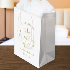 Moderne gouden hart script welkom bruiloft medium cadeauzakje