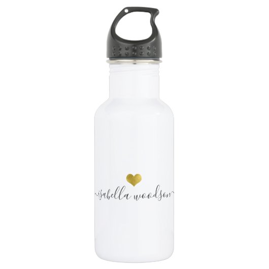 Moderne gouden hart scriptnaam  waterfles  (Voorkant)