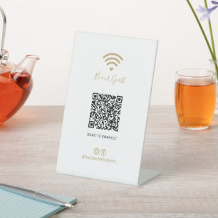 Moderne Gouden Hart Wifi QR-code Social Media Bord Reclamebord Met Voetstuk