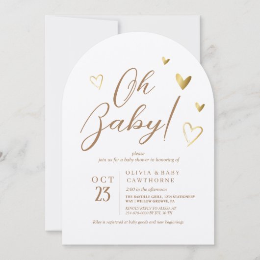 Moderne Gouden Harten Neutraal Oh Baby Shower Kaart (Voorkant)