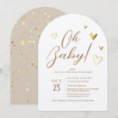 Moderne Gouden Harten Neutraal Oh Baby Shower Kaart (Voorkant / Achterkant)