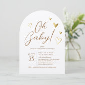 Moderne Gouden Harten Neutraal Oh Baby Shower Kaart (Staand voorkant)