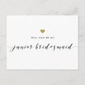 Moderne gouden harten zijn mijn junior bruidsmeisj uitnodiging briefkaart (Voorkant)