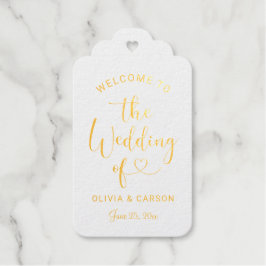 Moderne gouden hartscript monogram huwelijksgunst cadeaulabels