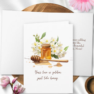 Moderne Gouden Honing & Bloemen Aquarel Moeders Kaart