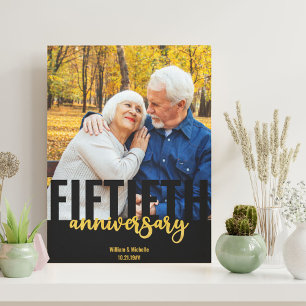 Moderne gouden huwelijksfoto 50ste verjaardag canvas afdruk