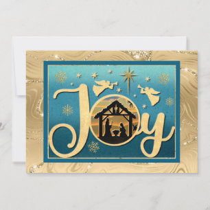 Moderne Gouden "JOY" Kerststal Silhouet Kerstmis Feestdagenkaart