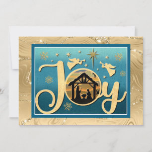 Moderne Gouden "JOY" Kerststal Silhouet Kerstmis Feestdagenkaart