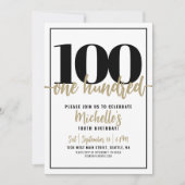 Moderne Gouden Kalligrafie 100ste Verjaardagsfeest Kaart (Voorkant)