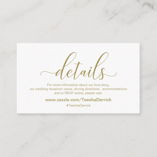 Moderne gouden kalligrafie, bruiloft details informatiekaartje (Voorkant)