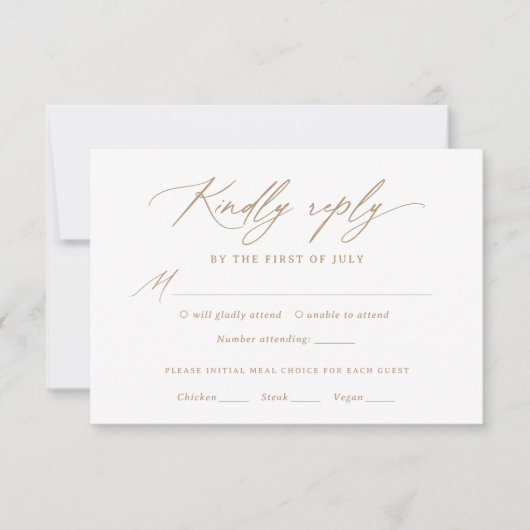 Moderne Gouden Kalligrafie Bruiloft Menu RSVP-kaar (Voorkant)