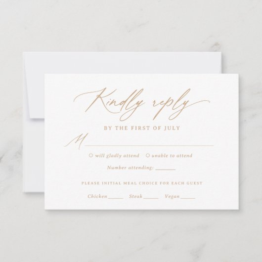 Moderne Gouden Kalligrafie Bruiloft Menu RSVP-kaar (Voorkant)