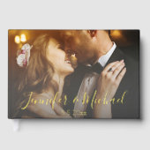 Moderne gouden kalligrafie bruiloft vervaagde foto gastenboek (Voorkant)