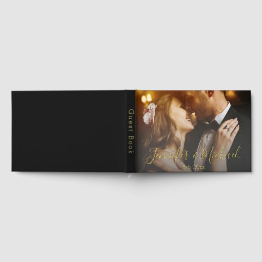 Moderne gouden kalligrafie bruiloft vervaagde foto gastenboek (Volledig)