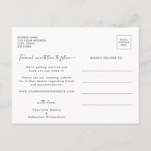 Moderne gouden kalligrafie foto Save the Date Aankondigingskaart (Achterkant)