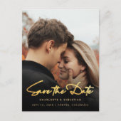 Moderne gouden kalligrafie foto Save the Date Aankondigingskaart (Voorkant)