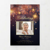 Moderne Gouden Kalligrafie Fotobegrafenisprogramma Drieluik Uitnodiging (Cover)