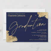 Moderne gouden kalligrafie marineblauw foto afstud kaart (Voorkant)