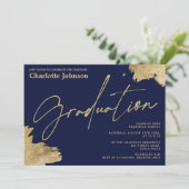 Moderne gouden kalligrafie marineblauw foto afstud kaart (Staand voorkant)