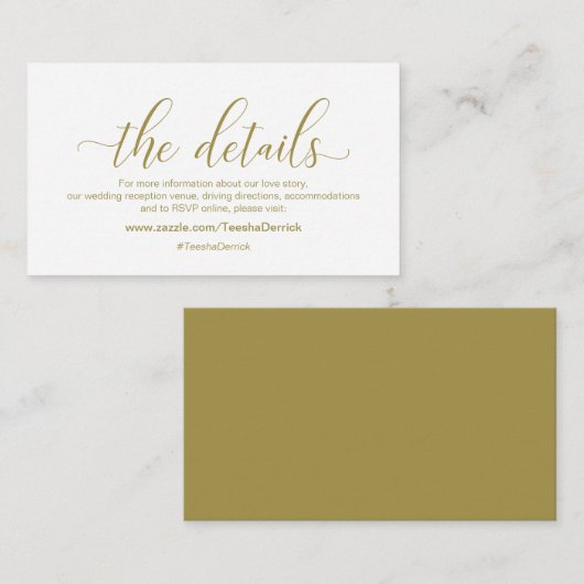 Moderne Gouden kalligrafie, Onze Details, website Informatiekaartje (Voorkant / Achterkant)