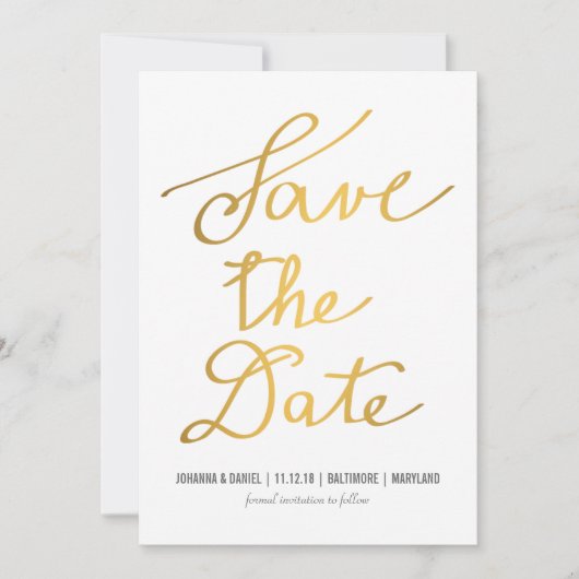 Moderne Gouden Kalligrafie Trouwen Save The Date (Voorkant)