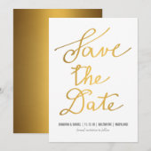 Moderne Gouden Kalligrafie Trouwen Save The Date (Voorkant / Achterkant)
