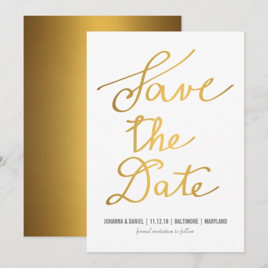 Moderne Gouden Kalligrafie Trouwen Save The Date (Voorkant / Achterkant)