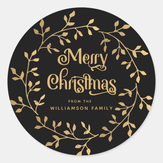 Moderne Gouden Kerst Krans Zwarte Envelop Zegel (Voorkant)