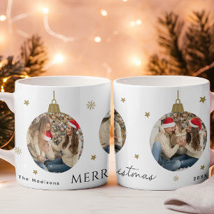 Moderne Gouden Kerst Ornament Fotocollage Koffiemok