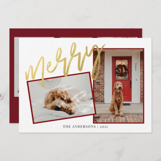 Moderne Gouden Kerst Script Foto Feestdagenkaart (Voorkant / Achterkant)
