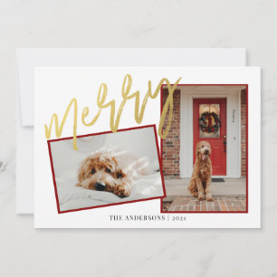 Moderne Gouden Kerst Script Foto Feestdagenkaart