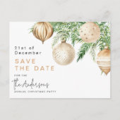 Moderne gouden kerstbal Bewaar de datum Feestdagenkaart (Voorkant)