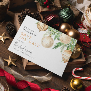 Moderne gouden kerstbal Bewaar de datum Feestdagenkaart