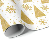 Moderne Gouden Kerstbomen Feestelijke Feestdagen Cadeaupapier (Rol Hoek)