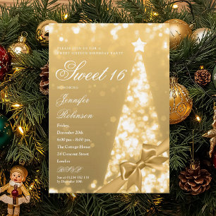 Moderne Gouden Kerstboom Boog Sweet 16 Verjaardags Kaart