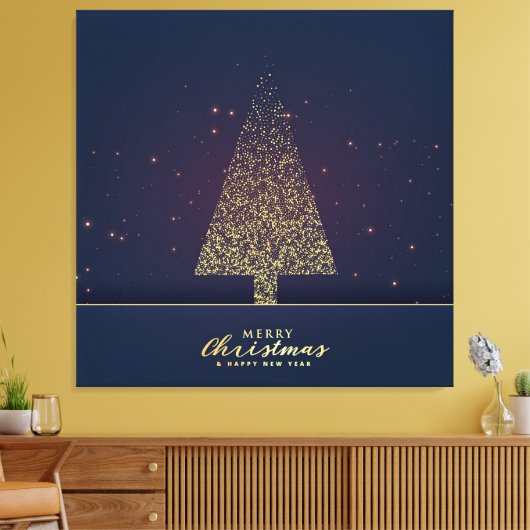Moderne gouden kerstboom canvas afdruk (Insitu (Woonkamer))