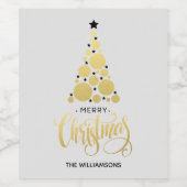 Moderne Gouden Kerstboom Vakantie Wijn Etiket (Enkel label)