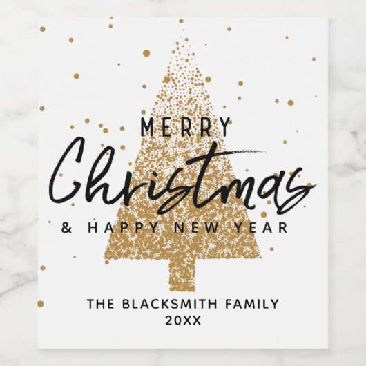 Moderne gouden kerstboom wijn etiket (Enkel label)