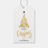 Moderne gouden kerstboomfeestdag cadeaulabel (Voorkant)
