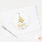 Moderne gouden kerstboomfeestdag ronde sticker (Envelop)
