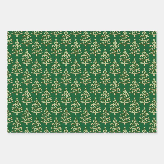 Moderne gouden kerstboompatronen inpakpapier vel (Voorkant 2)
