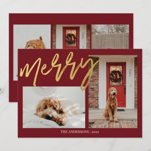 Moderne gouden kerstfoto feestdagenkaart (Voorkant / Achterkant)