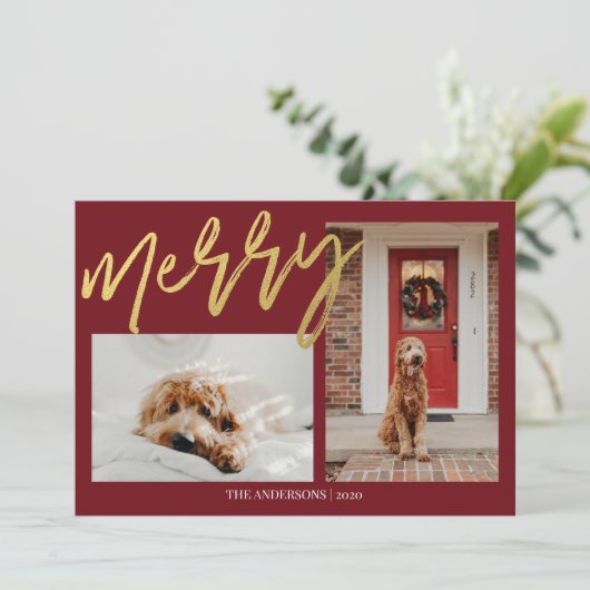 Moderne gouden kerstfoto feestdagenkaart (Staand voorkant)