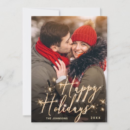 Moderne Gouden Kerstmis 2 FOTO QR code Feestdagenkaart (Voorkant)