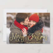 Moderne Gouden Kerstmis 4 FOTO Wenskaart Feestdagenkaart (Voorkant)